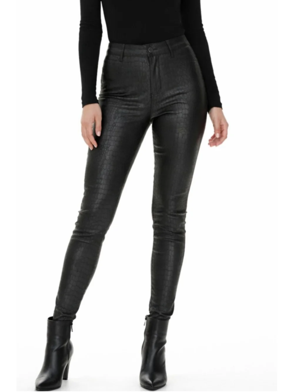 Black Crocodile Print Skinny Pants Medium